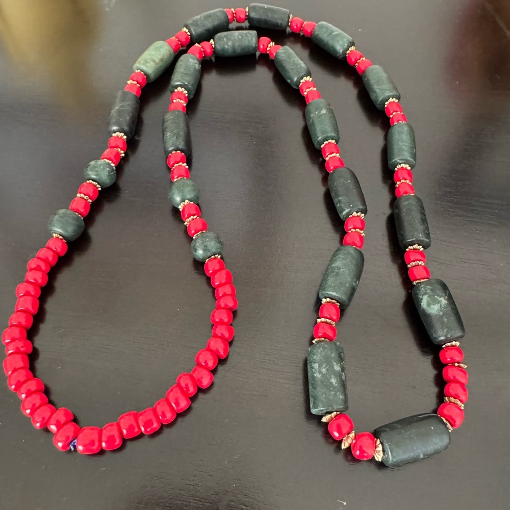 Elegant Red and Green Beaded Necklace